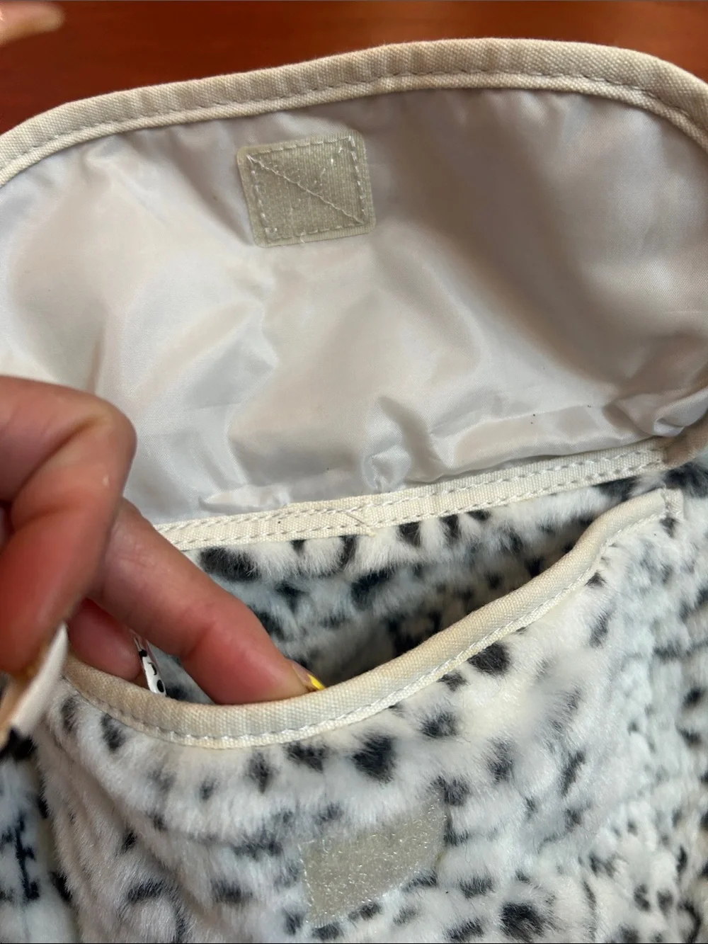Girls White Faux Fur Leopard Backpack with Silver Sequin Accents
